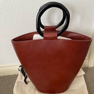 Staud Brown leather Tote With Plastic Round Top Handles